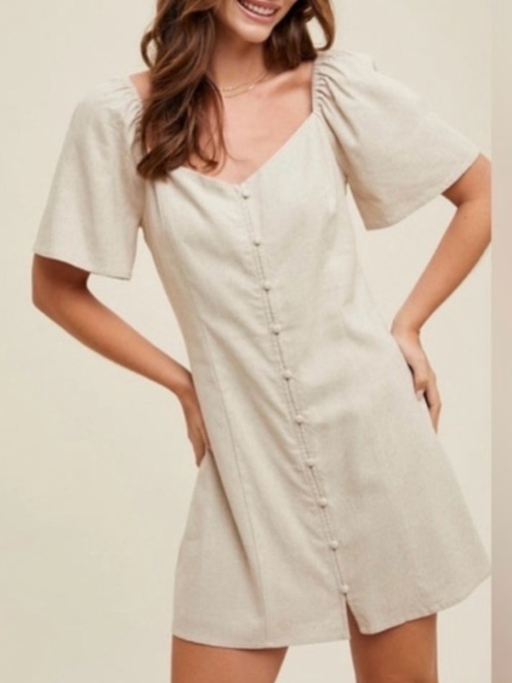 Abercrombie & Fitch Cream Button-Front Linen-Blend Top Large Tall